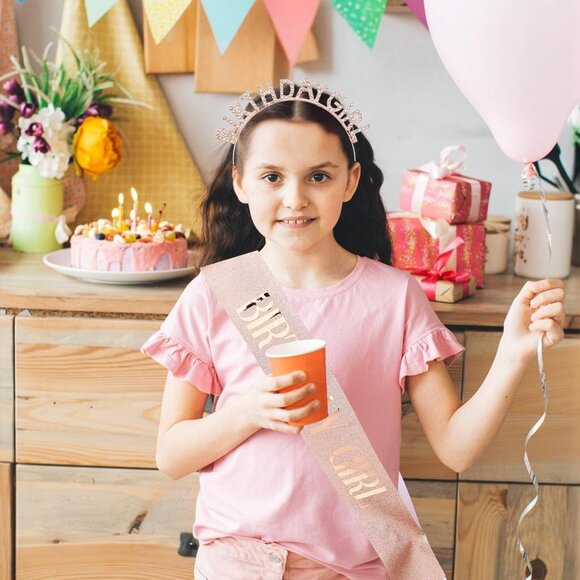 Birthday Crown for Women with Sash Rose-Gold Birthday Girl Sash & Birthday Tiara - Picture 6 of 7